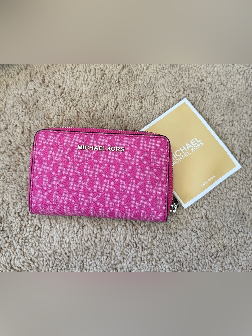 Michael Kors Hot Barbie Pink Signature Zip Around Wallet